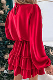 hulianfu Elegant Solid Flounce Half A Turtleneck Cake Skirt Dresses
