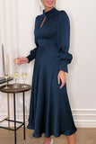 hulianfu Elegant Solid Hollowed Out Turtleneck A Line Dresses