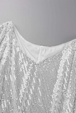 hulianfu Casual Patchwork Sequins One Shoulder Pencil Skirt Dresses