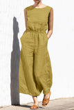 hulianfu Casual Simplicity Solid Solid Color O Neck Loose Jumpsuits(4 Colors)