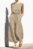 hulianfu Casual Simplicity Solid Solid Color O Neck Loose Jumpsuits(4 Colors)