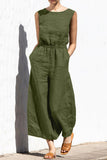 hulianfu Casual Simplicity Solid Solid Color O Neck Loose Jumpsuits(4 Colors)