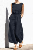 hulianfu Casual Simplicity Solid Solid Color O Neck Loose Jumpsuits(4 Colors)