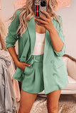 hulianfu Casual Simplicity Solid Turndown Collar Long Sleeve Two Pieces(5 Colors)