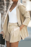 hulianfu Casual Simplicity Solid Turndown Collar Long Sleeve Two Pieces(5 Colors)