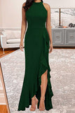 hulianfu Elegant Formal Solid Solid Color O Neck Irregular Dress Dresses(6 Colors)