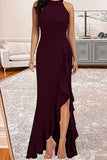 hulianfu Elegant Formal Solid Solid Color O Neck Irregular Dress Dresses(6 Colors)