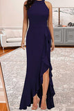 hulianfu Elegant Formal Solid Solid Color O Neck Irregular Dress Dresses(6 Colors)
