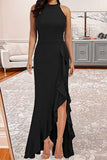 hulianfu Elegant Formal Solid Solid Color O Neck Irregular Dress Dresses(6 Colors)
