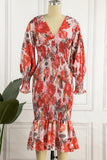hulianfu Sweet Elegant Print Patchwork V Neck Waist Skirt Dresses(4 Colors)