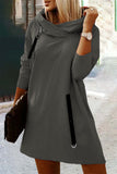 hulianfu Casual Street Solid Zipper Hooded Collar A Line Dresses(5 Colors)
