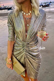 hulianfu Celebrities Elegant Solid Fold V Neck A Line Dresses(4 Colors)