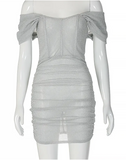Women See Through Mesh Sexy Dresses Sleeveless Strapless Bodycon Mini Vestido Fashion Elegant Sheath Club Party New Autumn