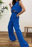 hulianfu Casual Solid Patchwork O Neck Sleeveless Two Pieces
