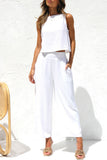 hulianfu Casual Street Solid Buckle O Neck Sleeveless Two Pieces