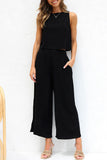 hulianfu Casual Street Solid Buckle O Neck Sleeveless Two Pieces