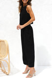 hulianfu Casual Street Solid Buckle O Neck Sleeveless Two Pieces