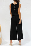 hulianfu Casual Street Solid Buckle O Neck Sleeveless Two Pieces