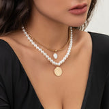 hulianfu Casual Geometric Patchwork Pearl Necklaces