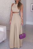 hulianfu Sweet Simplicity Solid With Belt Solid Color O Neck Sleeveless Two Pieces(3 Colors)