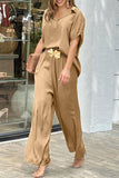 hulianfu Casual Simplicity Solid Without Belt V Neck Short Sleeve Two Pieces(3 Colors)