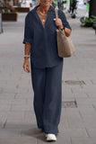 hulianfu Casual Street Solid Turndown Collar Long Sleeve Two Pieces(3 Colors)