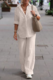 hulianfu Casual Street Solid Turndown Collar Long Sleeve Two Pieces(3 Colors)