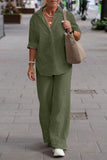 hulianfu Casual Street Solid Turndown Collar Long Sleeve Two Pieces(3 Colors)