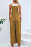 hulianfu Casual Vacation Solid Buttons Square Collar Loose Jumpsuits(10 Colors)