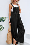 hulianfu Casual Vacation Solid Buttons Square Collar Loose Jumpsuits(10 Colors)