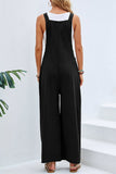 hulianfu Casual Vacation Solid Buttons Square Collar Loose Jumpsuits(10 Colors)