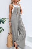 hulianfu Casual Vacation Solid Buttons Square Collar Loose Jumpsuits(10 Colors)