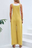 hulianfu Casual Vacation Solid Buttons Square Collar Loose Jumpsuits(10 Colors)