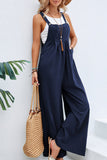 hulianfu Casual Vacation Solid Buttons Square Collar Loose Jumpsuits(10 Colors)