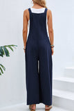 hulianfu Casual Vacation Solid Buttons Square Collar Loose Jumpsuits(10 Colors)