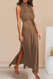 hulianfu Celebrities Elegant Solid Halter A Line Dresses(5 Colors)