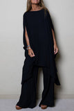 hulianfu Casual Solid Solid Color O Neck Long Sleeve Two Pieces
