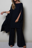 hulianfu Casual Solid Solid Color O Neck Long Sleeve Two Pieces