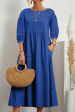 hulianfu Casual Solid Solid Color O Neck A Line Dresses(11 Colors)