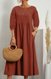 hulianfu Casual Solid Solid Color O Neck A Line Dresses(11 Colors)