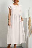 hulianfu Casual Daily Solid Pocket O Neck Short Sleeve Dress(11 Colors)