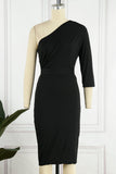 hulianfu Sexy Solid Patchwork One Shoulder Pencil Skirt Dresses(5 Colors)