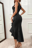 hulianfu Casual Solid Flounce Asymmetrical V Neck Evening Dress Dresses(3 Colors)