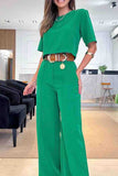 hulianfu Casual Solid Short Sleeve Two Pieces(5 Colors)