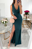 hulianfu Celebrities Elegant Solid Slit Fold V Neck Evening Dress Dresses(4 Colors)
