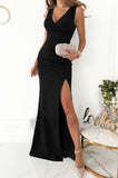 hulianfu Celebrities Elegant Solid Slit Fold V Neck Evening Dress Dresses(4 Colors)