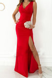 hulianfu Celebrities Elegant Solid Slit Fold V Neck Evening Dress Dresses(4 Colors)