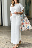 hulianfu Casual Vacation Solid Pocket O Neck Two Pieces