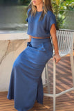 hulianfu Casual Vacation Solid Pocket O Neck Two Pieces