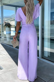 hulianfu Casual Elegant Solid Solid Color V Neck Regular Jumpsuits
